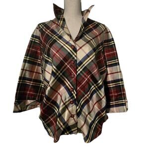 Coldwater Creek SILK Tartan Plaid Red/Ivory Blouse Shirt Top! Sz XL Petite NWT